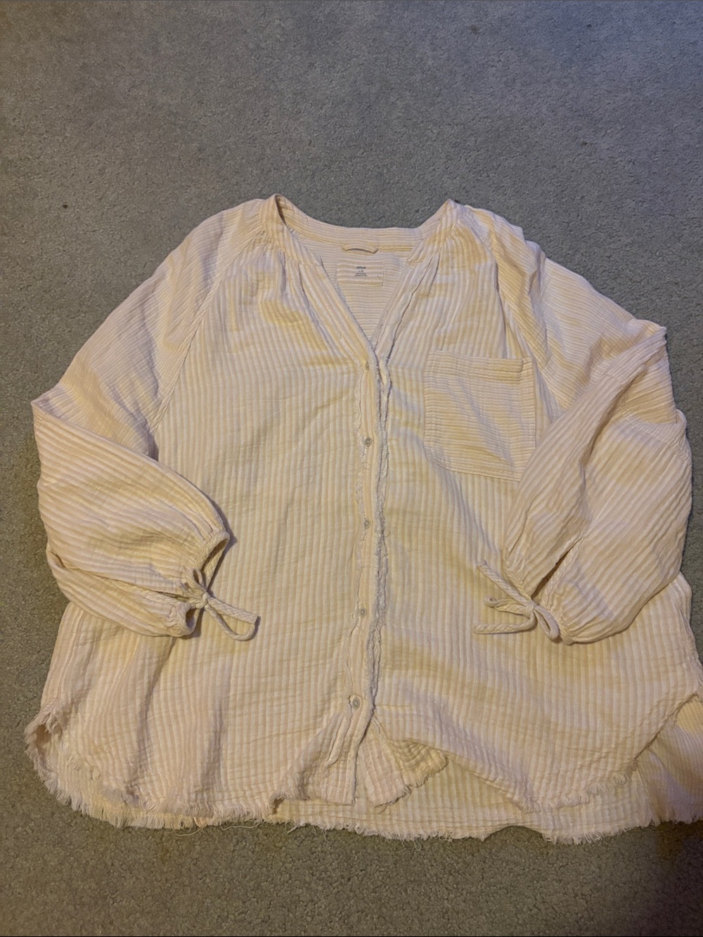 aerie Cream & White Striped Button-Up Blouse